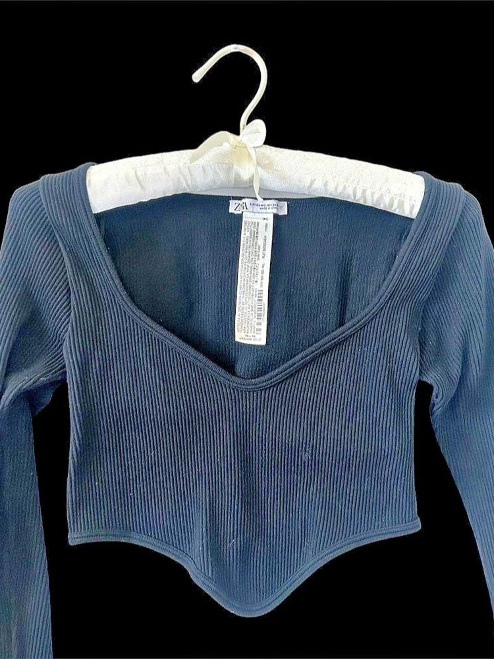 Zara Black Ribbed Long Sleeve Crop Top